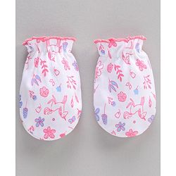 Babyhug 100%Cotton Cap Mittens & Booties Unicorn Print Pink - Diameter 10.5 cm
