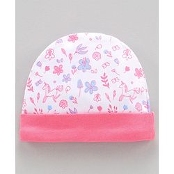 Babyhug 100%Cotton Cap Mittens & Booties Unicorn Print Pink - Diameter 10.5 cm