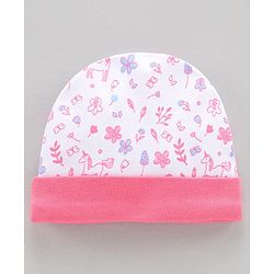 Babyhug 100%Cotton Cap Mittens & Booties Unicorn Print Pink - Diameter 10.5 cm
