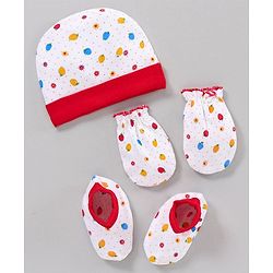 Babyhug 100% Cotton Cap Mitten & Booties Set Blue - Diameter 10 cm