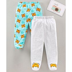 Babyhug Bootie Pajamas Shark Print Pack of 2 - Green Grey
