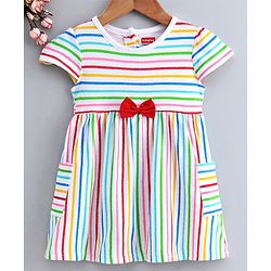 Babyhug Cap Sleeves Striped Frock - Multicolor
