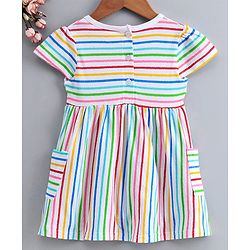 Babyhug Cap Sleeves Striped Frock - Multicolor