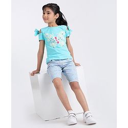 Babyhug Half Sleeves Top Butterfly Print - Blue
