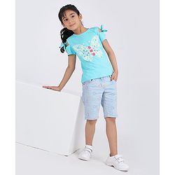 Babyhug Half Sleeves Top Butterfly Print - Blue