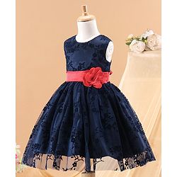 Babyhug Sleeveless Party Wear Embroidered Frock with Corsage - Navy Blue