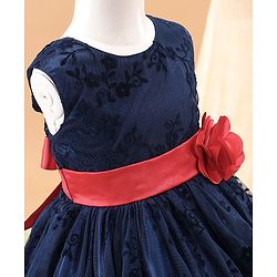 Babyhug Sleeveless Party Wear Embroidered Frock with Corsage - Navy Blue