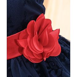Babyhug Sleeveless Party Wear Embroidered Frock with Corsage - Navy Blue