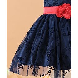 Babyhug Sleeveless Party Wear Embroidered Frock with Corsage - Navy Blue