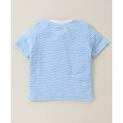 Babyhug Half Sleeves Striped Tee Surfer Print - White Blue