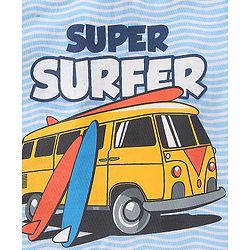 Babyhug Half Sleeves Striped Tee Surfer Print - White Blue