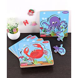 Babyhug 5 in 1 Premium Wooden Jigsaw Aquatic 20 pcs puzzle - Set of 5| Educational Toy for Cognitive Development| Montessori Learning Toy| BIS Certified| 2 Years+