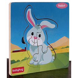 Babyhug 5 in 1 Premium Wooden Jigsaw Farm Animal 20 pcs puzzle - Set of 5| Educational Toy for Cognitive Development| Montessori Learning Toy| BIS Certified| 2 Years+