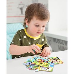 Babyhug 5 in 1 Premium Wooden Jigsaw Jungle Animals 20 pcs puzzle - Set of 5| Educational Toy for Cognitive Development| Montessori Learning Toy| BIS Certified| 2 Years+
