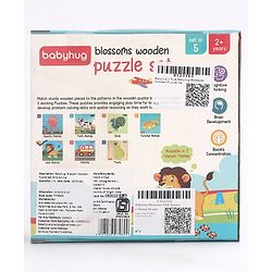 Babyhug 5 in 1 Premium Wooden Jigsaw Jungle Animals 20 pcs puzzle - Set of 5| Educational Toy for Cognitive Development| Montessori Learning Toy| BIS Certified| 2 Years+