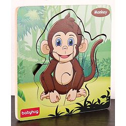 Babyhug 5 in 1 Premium Wooden Jigsaw Jungle Animals 20 pcs puzzle - Set of 5| Educational Toy for Cognitive Development| Montessori Learning Toy| BIS Certified| 2 Years+