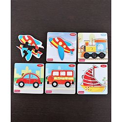 Babyhug 5 in 1 Premium Wooden Jigsaw Transport Vehicles 20 pcs puzzle - Set of 5| Educational Toy for Cognitive Development| Montessori Learning Toy| BIS Certified| 2 Years+