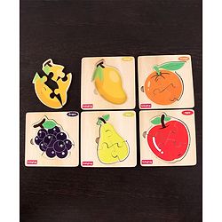 Babyhug 5 in 1 Premium Wooden Jigsaw Fruits 20 pcs puzzle - Set of 5| Educational Toy for Cognitive Development| Montessori Learning Toy| BIS Certified| 2 Years+