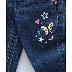 Babyhug Denim Slim Fit Capri Butterfly Print - Dark Blue