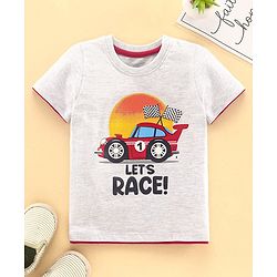 Babyhug Half Sleeves Biowashed Tee Race Car Print - Light Grey