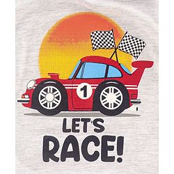 Babyhug Half Sleeves Biowashed Tee Race Car Print - Light Grey