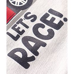 Babyhug Half Sleeves Biowashed Tee Race Car Print - Light Grey