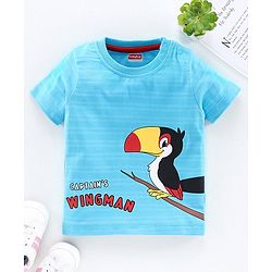 Babyhug Half Sleeves Biowashed Tee Bird Print - Blue