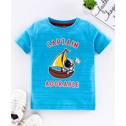 Babyhug Half Sleeves Biowashed Tee Boat Print - Blue