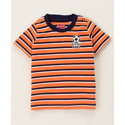 Babyhug Half Sleeves Biowashed Striped Tee Football Print - Orange