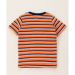 Babyhug Half Sleeves Biowashed Striped Tee Football Print - Orange
