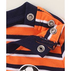 Babyhug Half Sleeves Biowashed Striped Tee Football Print - Orange