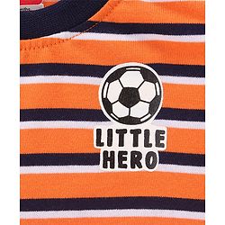 Babyhug Half Sleeves Biowashed Striped Tee Football Print - Orange
