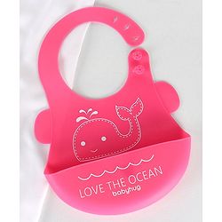 Babyhug Silicone Bib With Crumb Catcher Fish Print - Pink