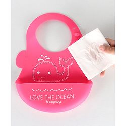 Babyhug Silicone Bib With Crumb Catcher Fish Print - Pink