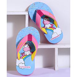 Cute Walk by Babyhug Flip Flops Unicorn Print - Blue