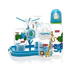 Babyhug Feeding Bottle Pack of 4 With Drying Rack Blue - 2 x 125 ml, 2 x 250 ml