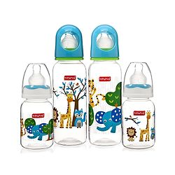Babyhug Feeding Bottle Pack of 4 With Drying Rack Blue - 2 x 125 ml, 2 x 250 ml