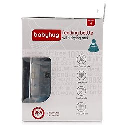 Babyhug Feeding Bottle Pack of 4 With Drying Rack Blue - 2 x 125 ml, 2 x 250 ml
