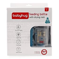 Babyhug Feeding Bottle Pack of 4 With Drying Rack Blue - 2 x 125 ml, 2 x 250 ml