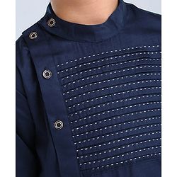 Babyhug Full Sleeves Woven Asymmetrical Kurta & Pajama Set - Navy & White
