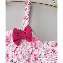 Babyhug Singlet Printed Top with Smocking & Bow - White