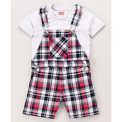 Babyhug Dungaree With Half Sleeves Tee Printed - Grey