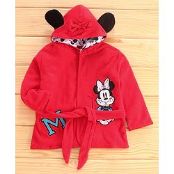 Babyhug Full Sleeves Bath Robe Disney Print - Red