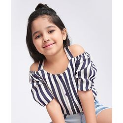 Babyhug Off-Shoulder Top Striped - Navy Blue