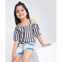 Babyhug Off-Shoulder Top Striped - Navy Blue