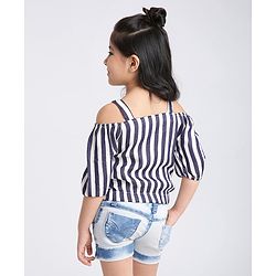 Babyhug Off-Shoulder Top Striped - Navy Blue