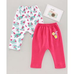 Babyhug Full Length Diaper Leggings Watermelon Print Pack of 2 -Pink White