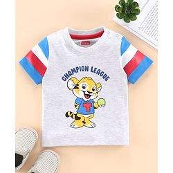 Babyhug Half Sleeves Biowashed Tee Champion League Print - Light Grey