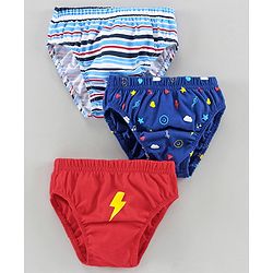 Babyhug 100% Cotton Briefs Multiprint Pack of 3 - Blue Red