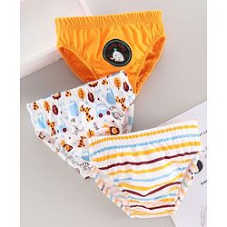 Babyhug 100% Cotton Brief Dino Print Pack of 3 - Yellow White
